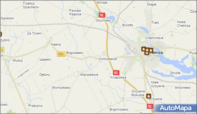 mapa Kończewice gmina Chełmża, Kończewice gmina Chełmża na mapie Targeo