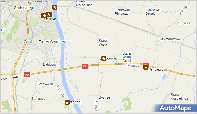 mapa Kończewice gmina Miłoradz, Kończewice gmina Miłoradz na mapie Targeo