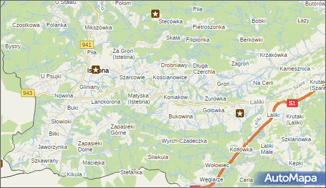 mapa Koniaków, Koniaków na mapie Targeo