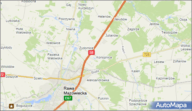 mapa Konopnica gmina Rawa Mazowiecka, Konopnica gmina Rawa Mazowiecka na mapie Targeo