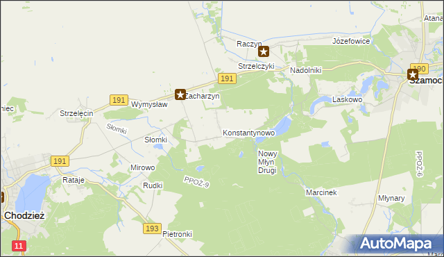 mapa Konstantynowo gmina Chodzież, Konstantynowo gmina Chodzież na mapie Targeo