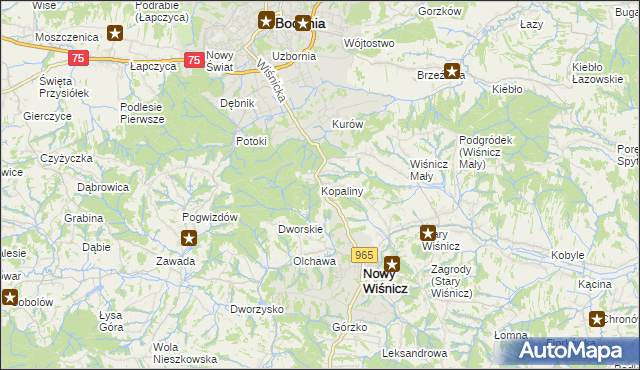 mapa Kopaliny gmina Nowy Wiśnicz, Kopaliny gmina Nowy Wiśnicz na mapie Targeo