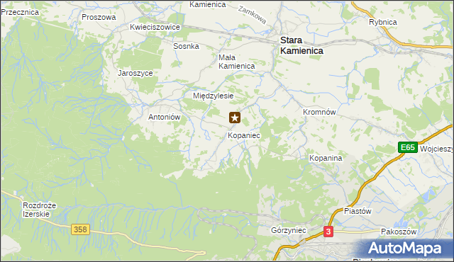 mapa Kopaniec gmina Stara Kamienica, Kopaniec gmina Stara Kamienica na mapie Targeo