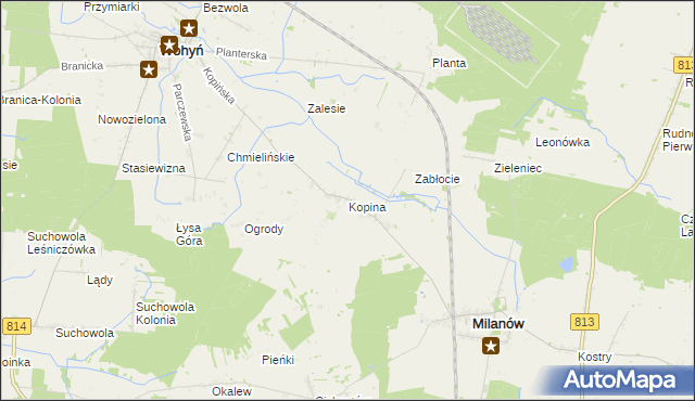 mapa Kopina gmina Milanów, Kopina gmina Milanów na mapie Targeo