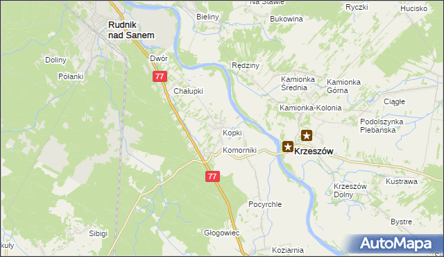 mapa Kopki gmina Rudnik nad Sanem, Kopki gmina Rudnik nad Sanem na mapie Targeo