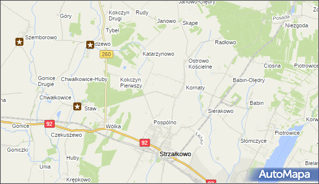 mapa Kornaty-Kolonia Druga, Kornaty-Kolonia Druga na mapie Targeo