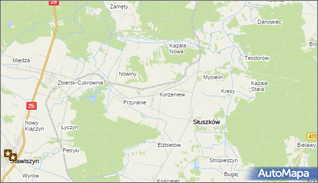 mapa Korzeniew, Korzeniew na mapie Targeo