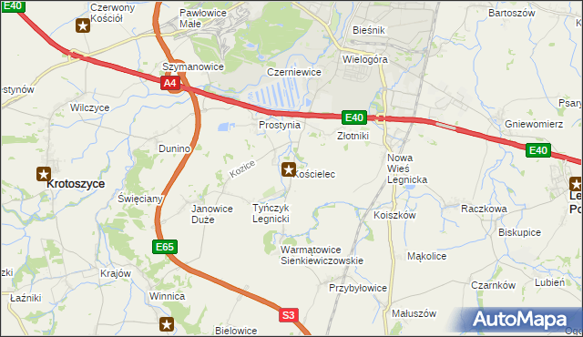 mapa Kościelec gmina Krotoszyce, Kościelec gmina Krotoszyce na mapie Targeo
