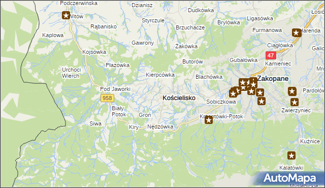 mapa Kościelisko, Kościelisko na mapie Targeo