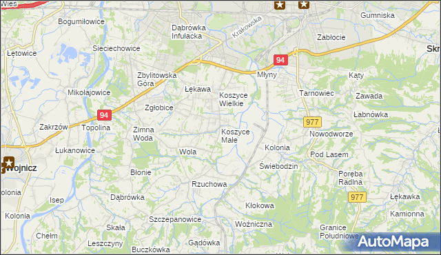 mapa Koszyce Małe, Koszyce Małe na mapie Targeo