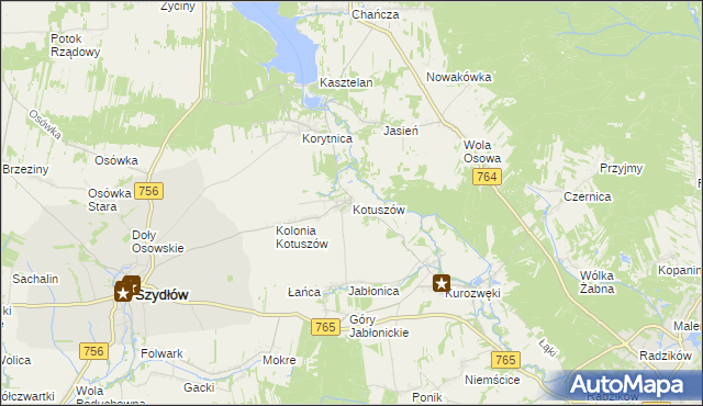 mapa Kotuszów gmina Szydłów, Kotuszów gmina Szydłów na mapie Targeo