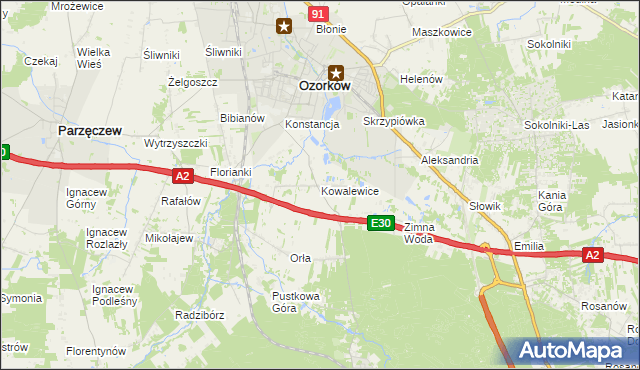 mapa Kowalewice gmina Parzęczew, Kowalewice gmina Parzęczew na mapie Targeo