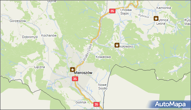 mapa Kowalowa gmina Mieroszów, Kowalowa gmina Mieroszów na mapie Targeo