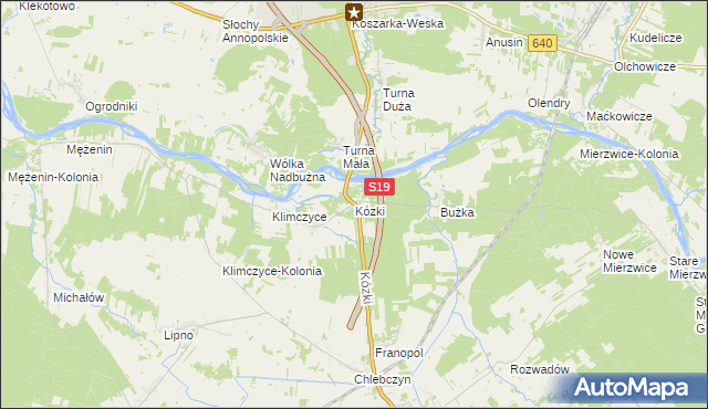 mapa Kózki gmina Sarnaki, Kózki gmina Sarnaki na mapie Targeo