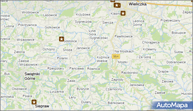 mapa Koźmice Wielkie, Koźmice Wielkie na mapie Targeo