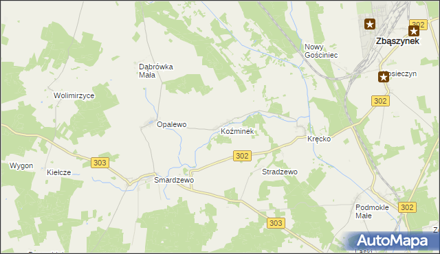mapa Koźminek gmina Szczaniec, Koźminek gmina Szczaniec na mapie Targeo