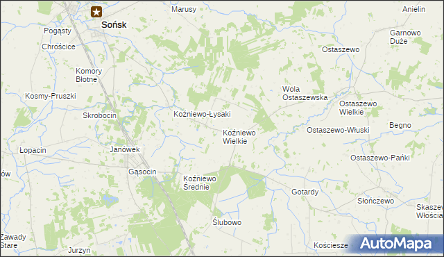 mapa Koźniewo Wielkie, Koźniewo Wielkie na mapie Targeo