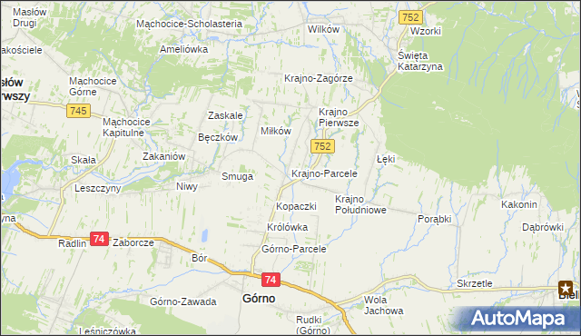 mapa Krajno-Parcele, Krajno-Parcele na mapie Targeo