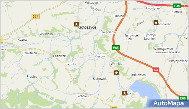 mapa Krajów gmina Krotoszyce, Krajów gmina Krotoszyce na mapie Targeo