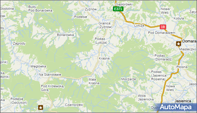 mapa Krasna gmina Korczyna, Krasna gmina Korczyna na mapie Targeo