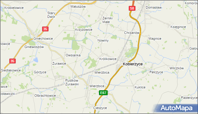 mapa Królikowice gmina Kobierzyce, Królikowice gmina Kobierzyce na mapie Targeo