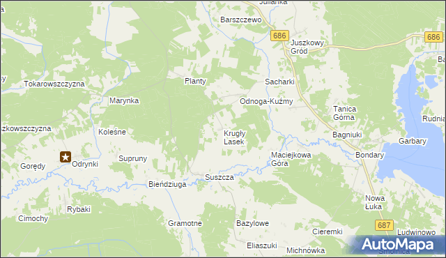 mapa Krugły Lasek, Krugły Lasek na mapie Targeo