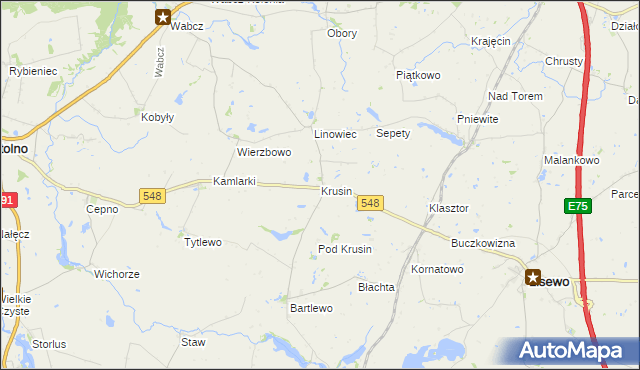mapa Krusin gmina Lisewo, Krusin gmina Lisewo na mapie Targeo