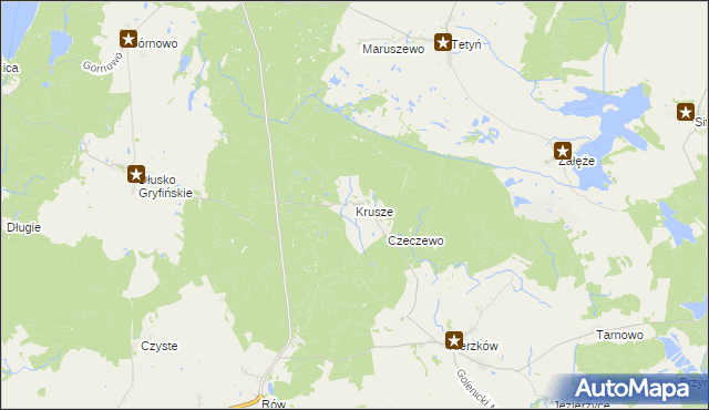 mapa Krusze gmina Myślibórz, Krusze gmina Myślibórz na mapie Targeo