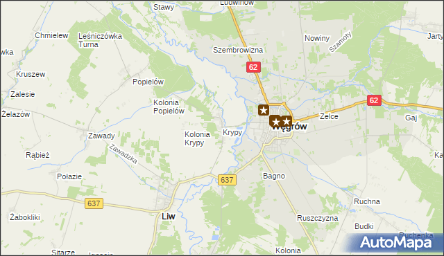 mapa Krypy gmina Liw, Krypy gmina Liw na mapie Targeo