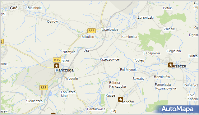 mapa Krzeczowice, Krzeczowice na mapie Targeo