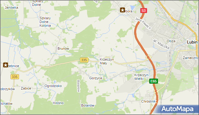 mapa Krzeczyn Mały, Krzeczyn Mały na mapie Targeo