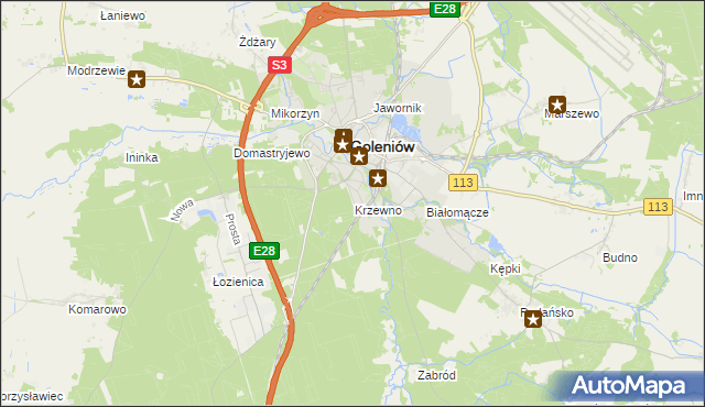 mapa Krzewno gmina Goleniów, Krzewno gmina Goleniów na mapie Targeo