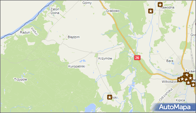 mapa Krzymów gmina Chojna, Krzymów gmina Chojna na mapie Targeo