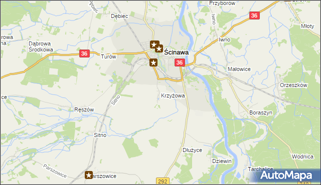 mapa Krzyżowa gmina Ścinawa, Krzyżowa gmina Ścinawa na mapie Targeo