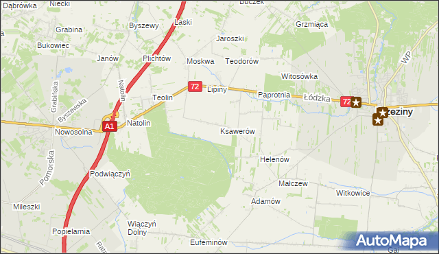 mapa Ksawerów gmina Nowosolna, Ksawerów gmina Nowosolna na mapie Targeo