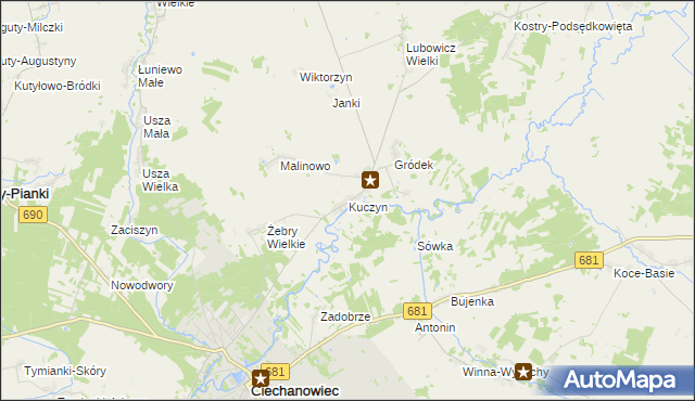 mapa Kuczyn gmina Klukowo, Kuczyn gmina Klukowo na mapie Targeo