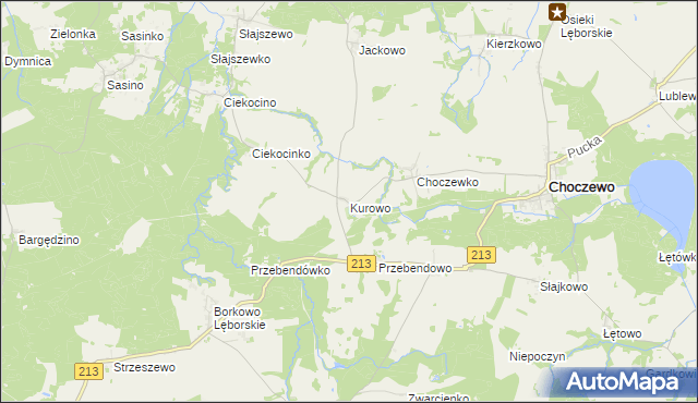 mapa Kurowo gmina Choczewo, Kurowo gmina Choczewo na mapie Targeo