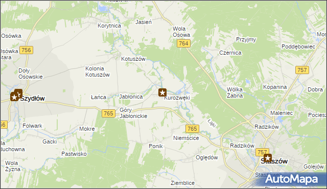 mapa Kurozwęki, Kurozwęki na mapie Targeo
