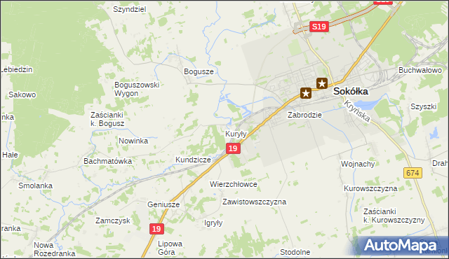 mapa Kuryły gmina Sokółka, Kuryły gmina Sokółka na mapie Targeo