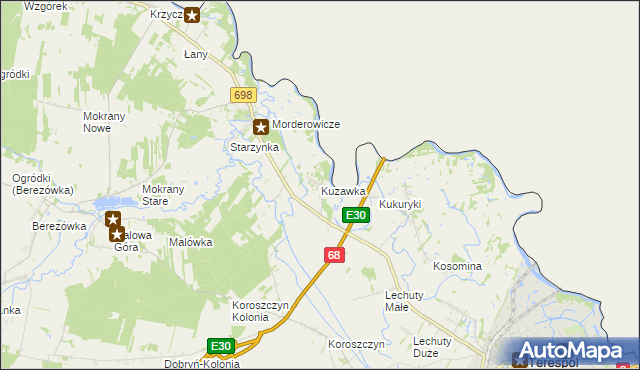 mapa Kuzawka gmina Terespol, Kuzawka gmina Terespol na mapie Targeo