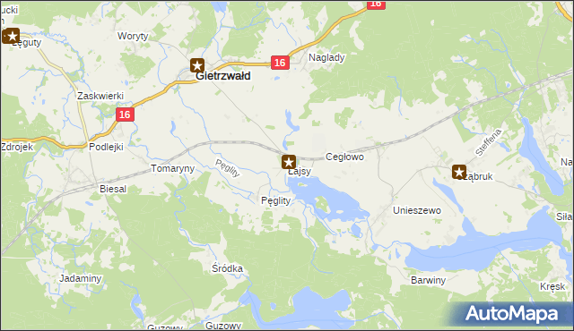 mapa Łajsy gmina Gietrzwałd, Łajsy gmina Gietrzwałd na mapie Targeo