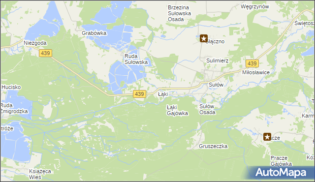 mapa Łąki gmina Milicz, Łąki gmina Milicz na mapie Targeo
