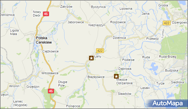 mapa Łany gmina Cisek, Łany gmina Cisek na mapie Targeo