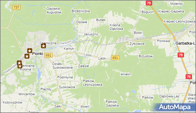 mapa Laski gmina Pionki, Laski gmina Pionki na mapie Targeo