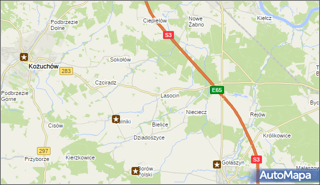 mapa Lasocin gmina Kożuchów, Lasocin gmina Kożuchów na mapie Targeo