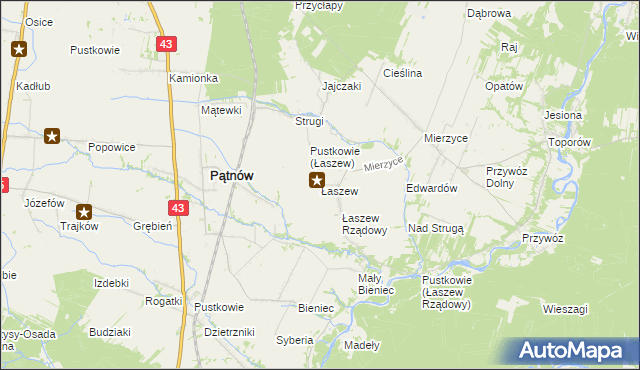 mapa Łaszew gmina Wierzchlas, Łaszew gmina Wierzchlas na mapie Targeo