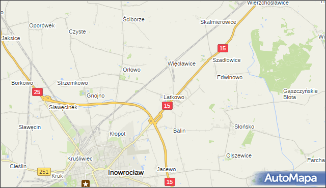 mapa Latkowo gmina Inowrocław, Latkowo gmina Inowrocław na mapie Targeo