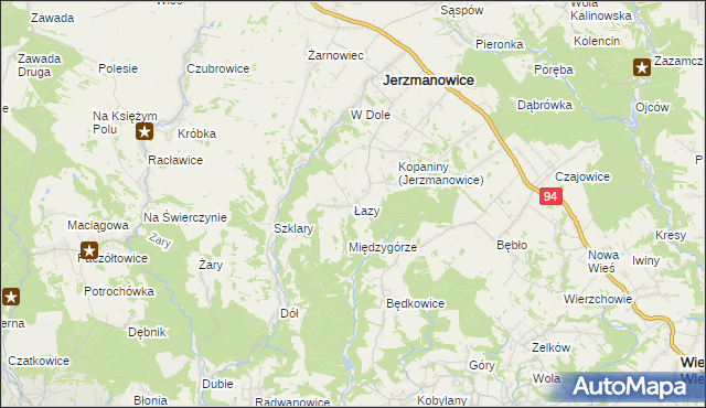 mapa Łazy gmina Jerzmanowice-Przeginia, Łazy gmina Jerzmanowice-Przeginia na mapie Targeo