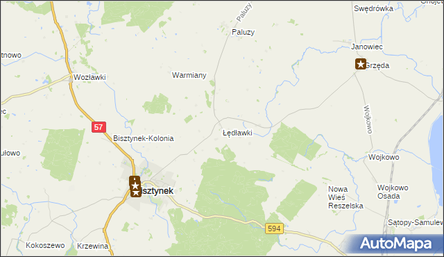 mapa Łędławki, Łędławki na mapie Targeo