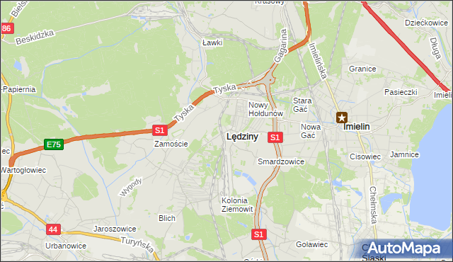 mapa Lędziny powiat bieruńsko-lędziński, Lędziny powiat bieruńsko-lędziński na mapie Targeo